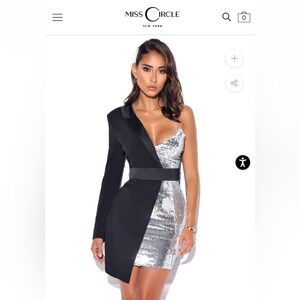 Silver Night Black Sequin Crepe Tuxedo Blazer Dress